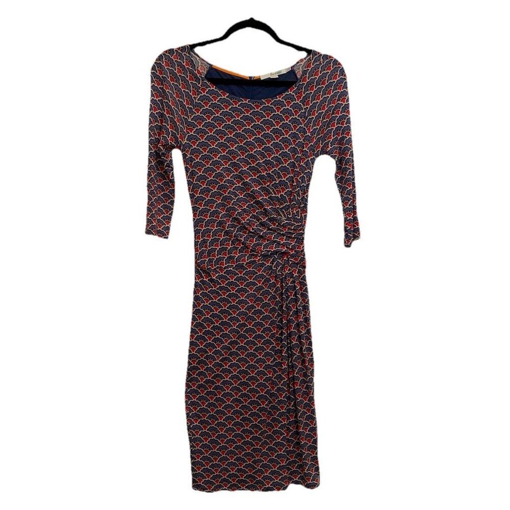 Boden Womens Size 4 Ruched Tencel Dress Sheath Lined 3/4 Sleeves